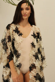 ACANTHA FLOWER LACE KIMONO - sustainably made MOMO NEW YORK sustainable clothing, Embroidered Kimono slow fashion