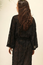 ARTEMIS BLACK CHIFFON SILK KIMONO - sustainably made MOMO NEW YORK sustainable clothing, kimono slow fashion