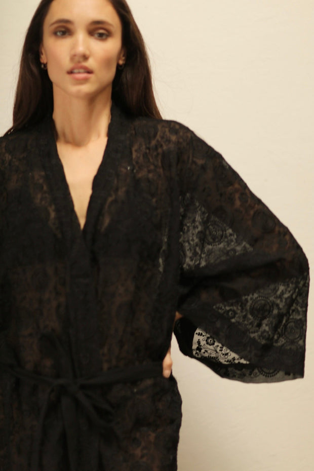 ARTEMIS BLACK CHIFFON SILK KIMONO - sustainably made MOMO NEW YORK sustainable clothing, kimono slow fashion