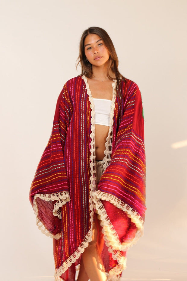 BILA ANGEL WING EMBROIDERED KIMONO DUSTER - sustainably made MOMO NEW YORK sustainable clothing, Embroidered Kimono slow fashion