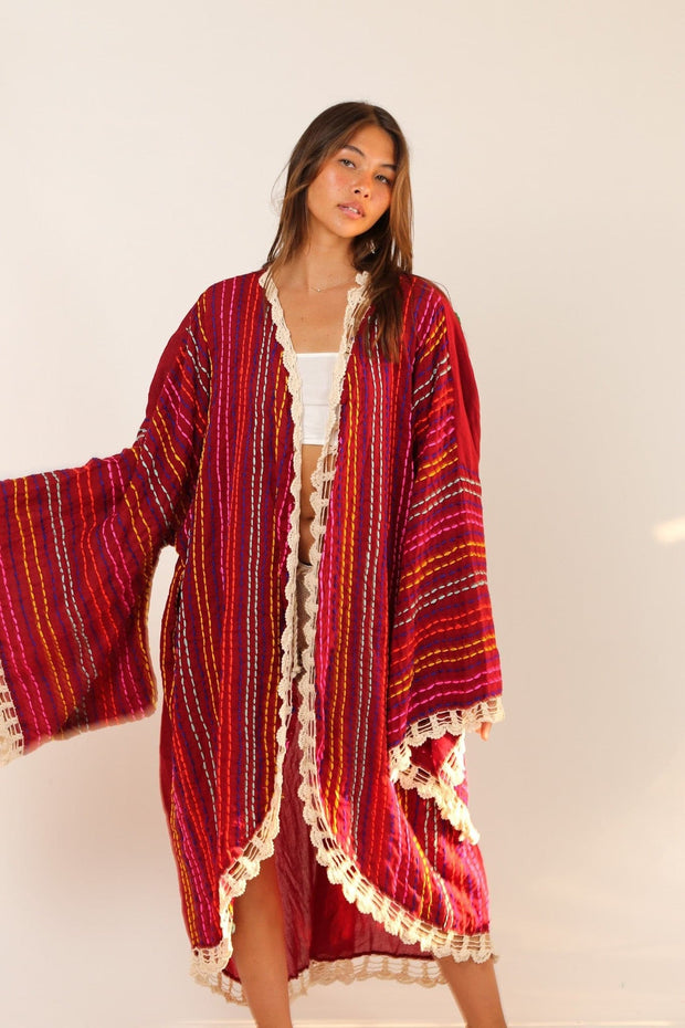 BILA ANGEL WING EMBROIDERED KIMONO DUSTER - sustainably made MOMO NEW YORK sustainable clothing, Embroidered Kimono slow fashion