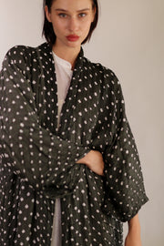 BLACK DOT SILK KIMONO LUNI - sustainably made MOMO NEW YORK sustainable clothing, Kimono slow fashion