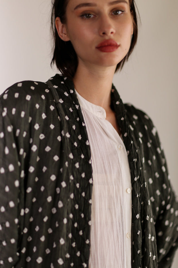 BLACK DOT SILK KIMONO LUNI - sustainably made MOMO NEW YORK sustainable clothing, Kimono slow fashion