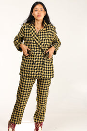 BLACK YELLOW CHECKERED JACKET BLAZER ROINA - sustainably made MOMO NEW YORK sustainable clothing, fall22 slow fashion