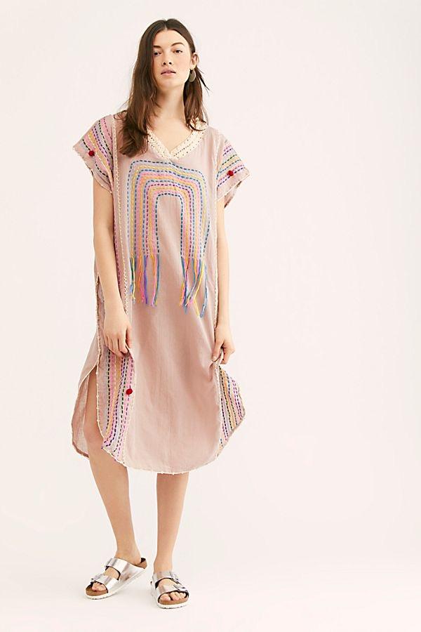 CHASING RAINBOW EMBROIDERED KAFTAN - sustainably made MOMO NEW YORK sustainable clothing, kaftan slow fashion