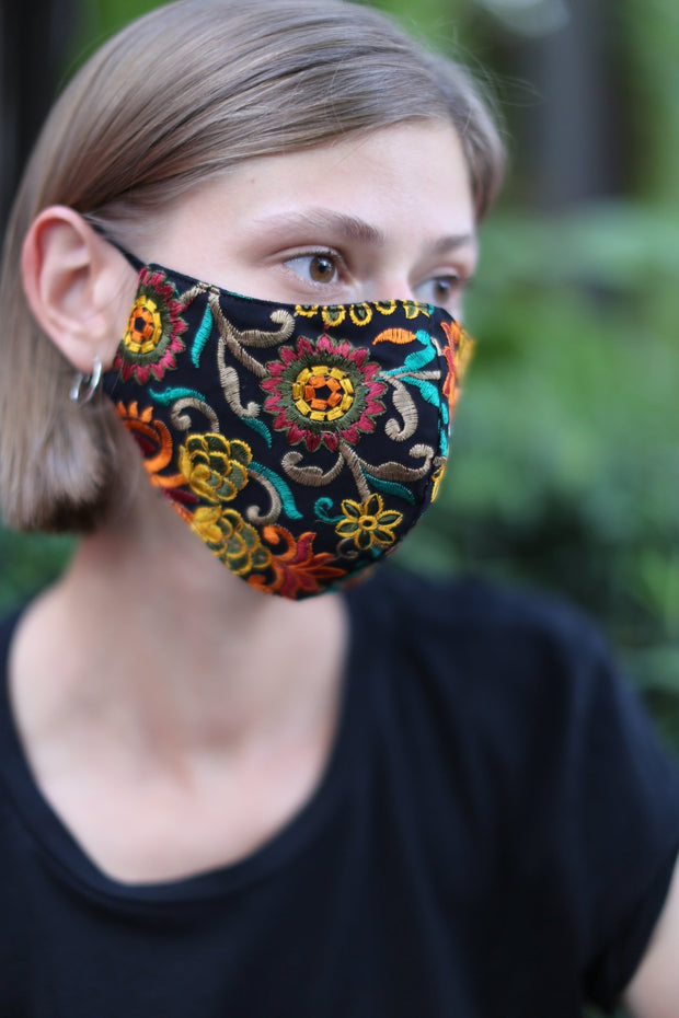 CHIFFON EMBROIDERED FACE MASK MARLA - sustainably made MOMO NEW YORK sustainable clothing, offerfm slow fashion