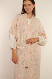 CLEMATIS LIGHT PINK LACE KIMONO - sustainably made MOMO NEW YORK sustainable clothing, Embroidered Kimono slow fashion