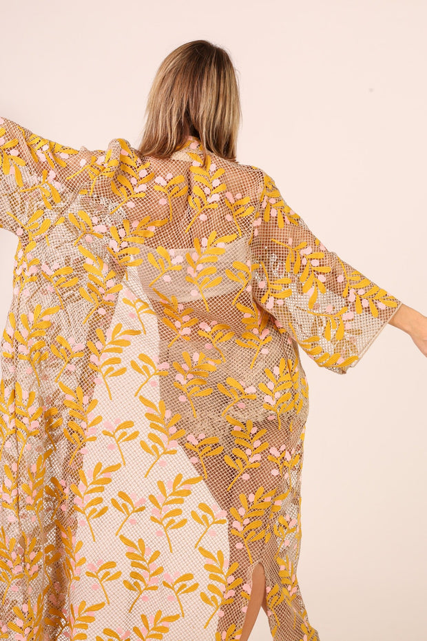 COTTON EMBROIDERED LACE KIMONO EWAS - sustainably made MOMO NEW YORK sustainable clothing, slow fashion