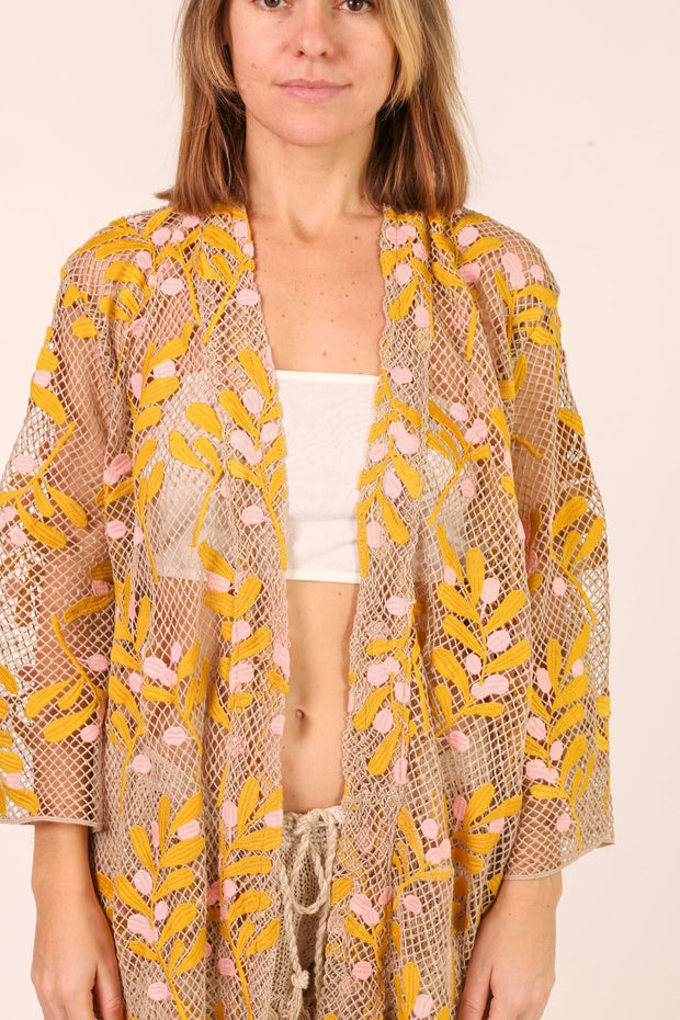 COTTON EMBROIDERED LACE KIMONO EWAS - sustainably made MOMO NEW YORK sustainable clothing, slow fashion