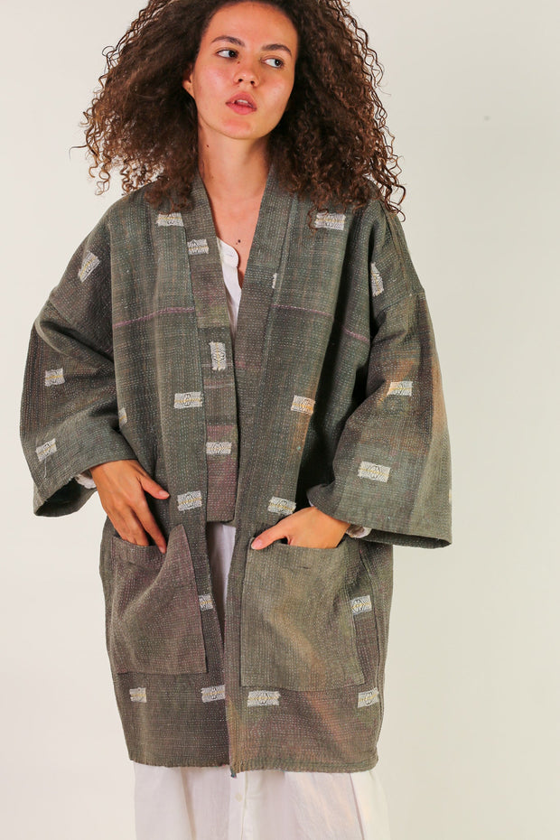 COTTON JACKET PIRA VINTAGE KANTHA QUILT - sustainably made MOMO NEW YORK sustainable clothing, Jacket slow fashion