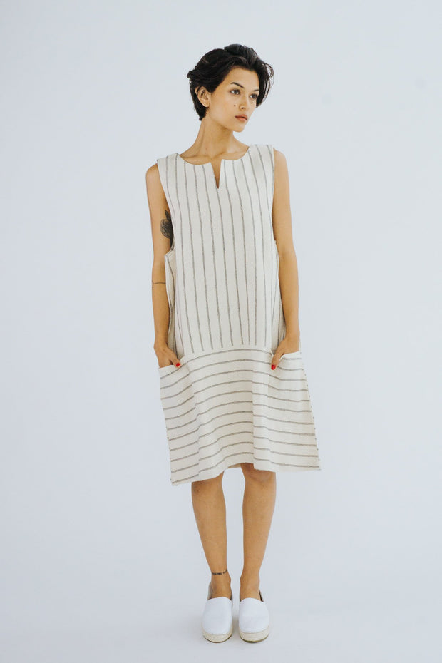 COTTON LINEN DRESS ABBY - sustainably made MOMO NEW YORK sustainable clothing, kaftan slow fashion