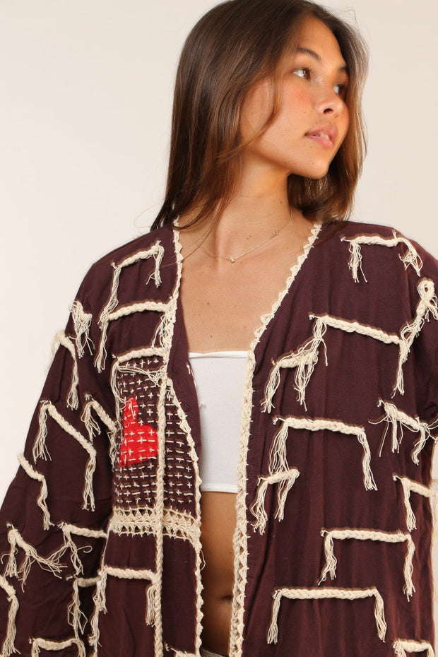 CROCHET FRINGE KIMONO DUSTER AMELIA - sustainably made MOMO NEW YORK sustainable clothing, crochet slow fashion