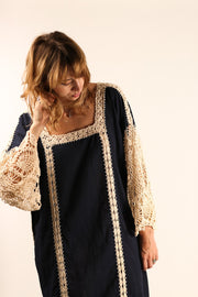 CROCHET SLEEVES KAFTAN HANNELI - sustainably made MOMO NEW YORK sustainable clothing, dress slow fashion