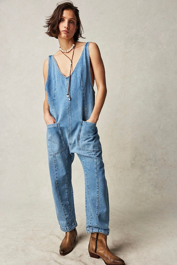 DENIM JUMPSUIT OLIVIA - sustainably made MOMO NEW YORK sustainable clothing, pants slow fashion