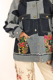 DENIM PATCHWORK JACKET MASHA - sustainably made MOMO NEW YORK sustainable clothing, fall22 slow fashion