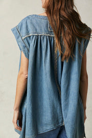 DENIM TUNIC LARISSA - sustainably made MOMO NEW YORK sustainable clothing, kaftan slow fashion