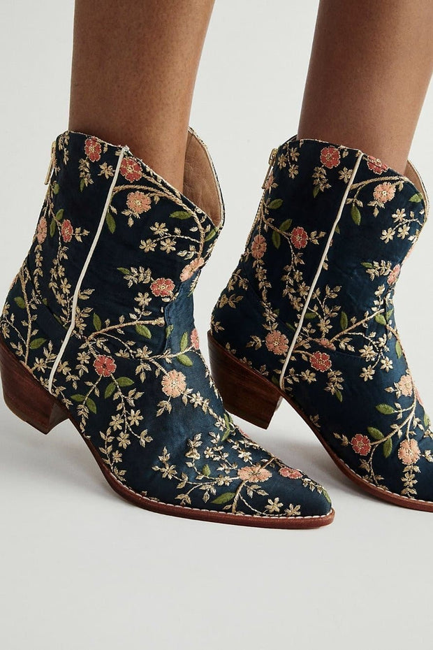 ELOISE EMBROIDERED ANKLE BOOTS - sustainably made MOMO NEW YORK sustainable clothing, boots slow fashion