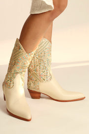 EMBELLISHED EMBROIDERED SILK WESTERN BOOTS MILTON - sustainably made MOMO NEW YORK sustainable clothing, boots slow fashion