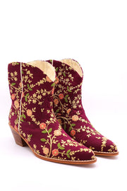 EMBROIDERED BOOTS ELOISE BURGUNDY RED - sustainably made MOMO NEW YORK sustainable clothing, boots slow fashion