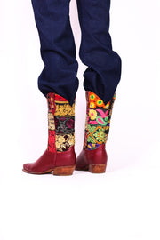 EMBROIDERED BOOTS MARLA (RED) - sustainably made MOMO NEW YORK sustainable clothing, boots slow fashion