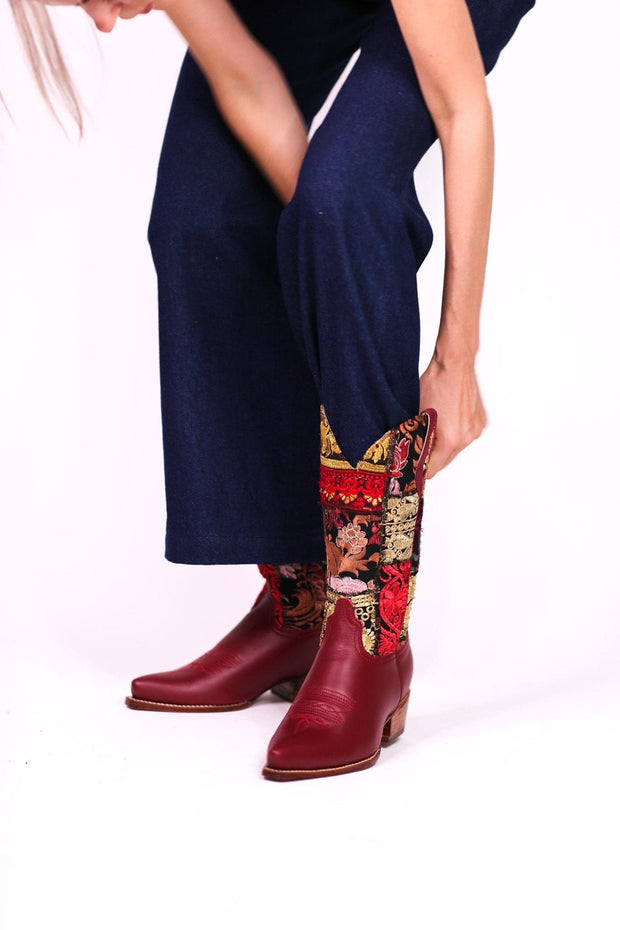 EMBROIDERED BOOTS MARLA (RED) - sustainably made MOMO NEW YORK sustainable clothing, boots slow fashion