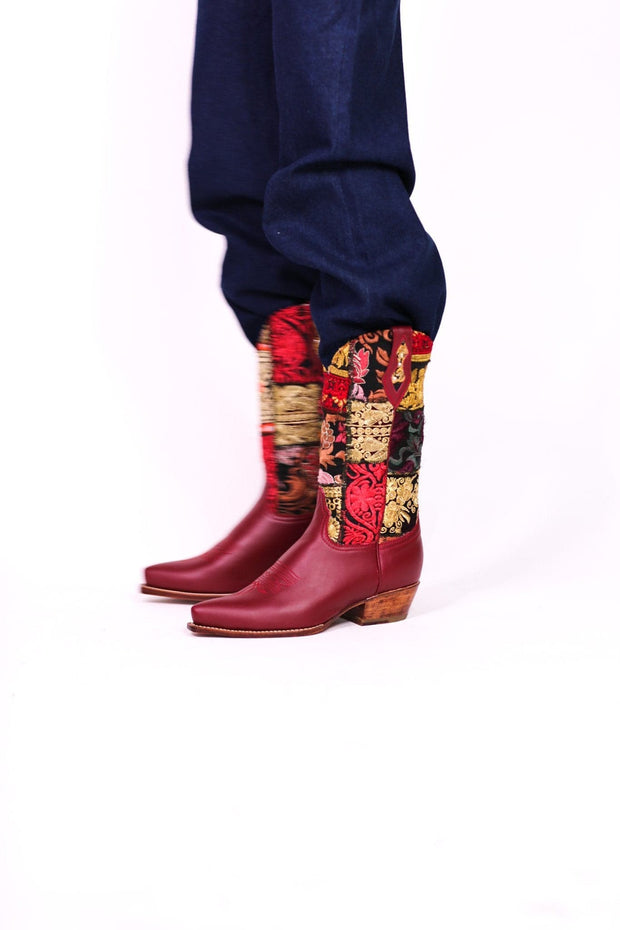 EMBROIDERED BOOTS MARLA (RED) - sustainably made MOMO NEW YORK sustainable clothing, boots slow fashion