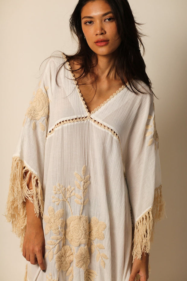 EMBROIDERED KAFTAN CASSI - sustainably made MOMO NEW YORK sustainable clothing, kaftan slow fashion