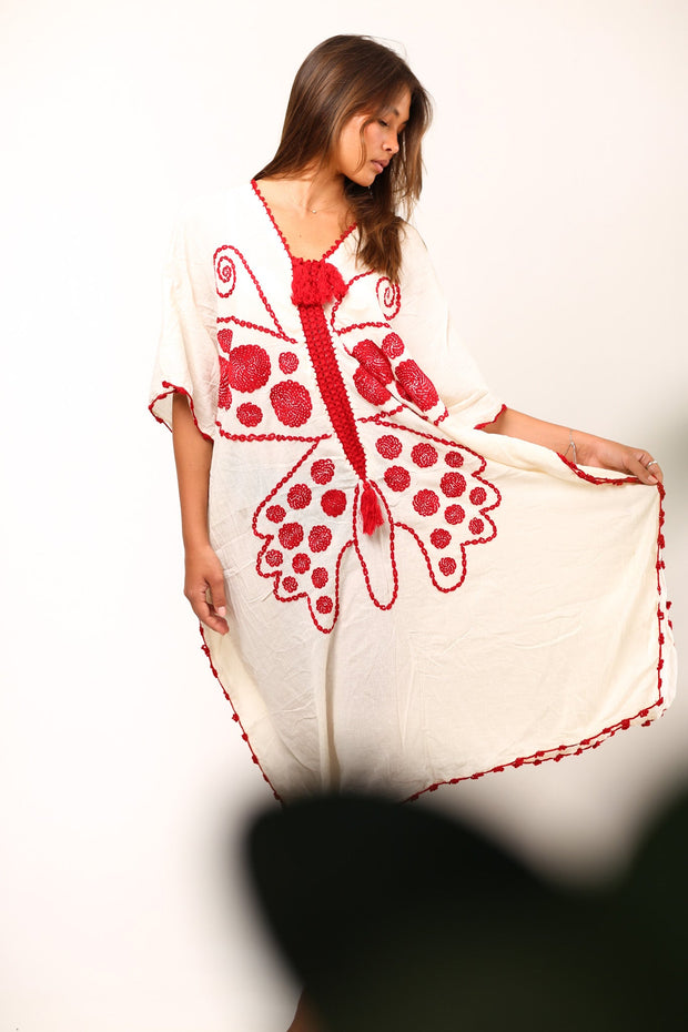 EMBROIDERED KAFTAN DRESS SANELA - sustainably made MOMO NEW YORK sustainable clothing, kaftan slow fashion