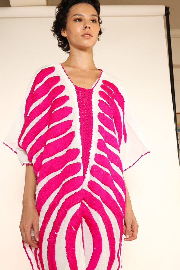 EMBROIDERED KAFTAN MARIE CLAIRE - sustainably made MOMO NEW YORK sustainable clothing, crochet slow fashion