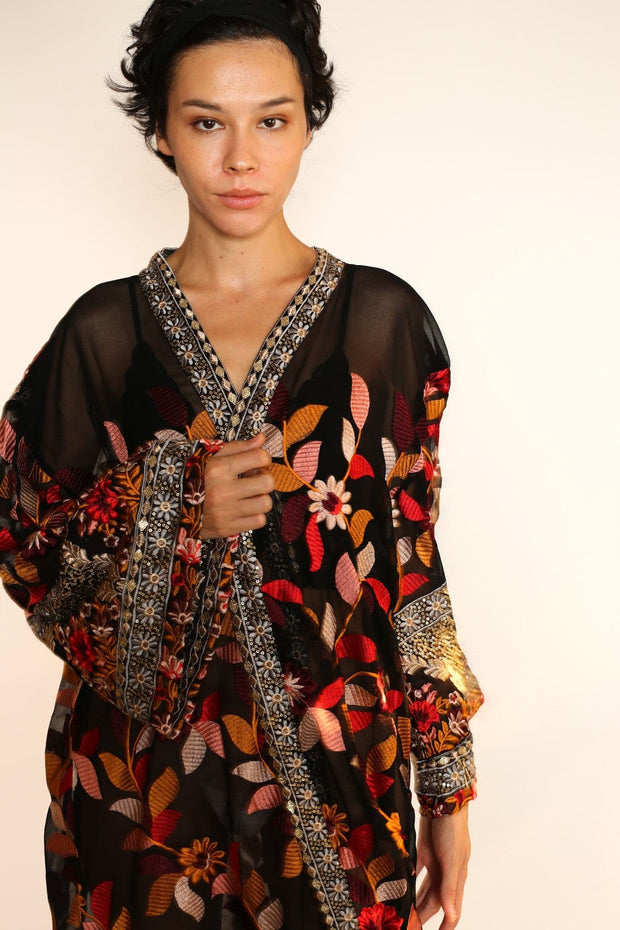 EMBROIDERED KIMONO DUSTER PIERA - sustainably made MOMO NEW YORK sustainable clothing, fall22 slow fashion