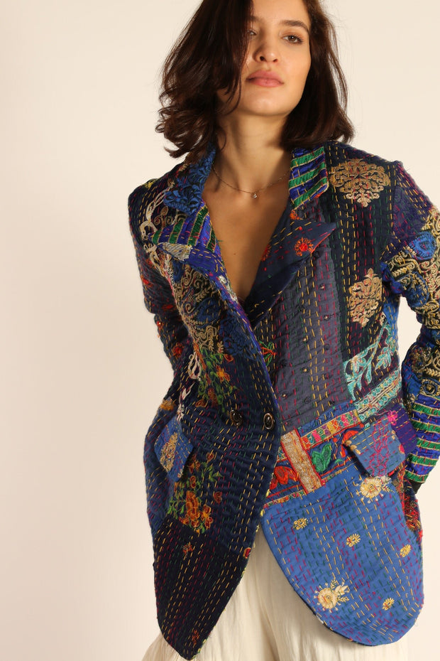 EMBROIDERED PATCHWORK JACKET PENNY - sustainably made MOMO NEW YORK sustainable clothing, Jacket slow fashion