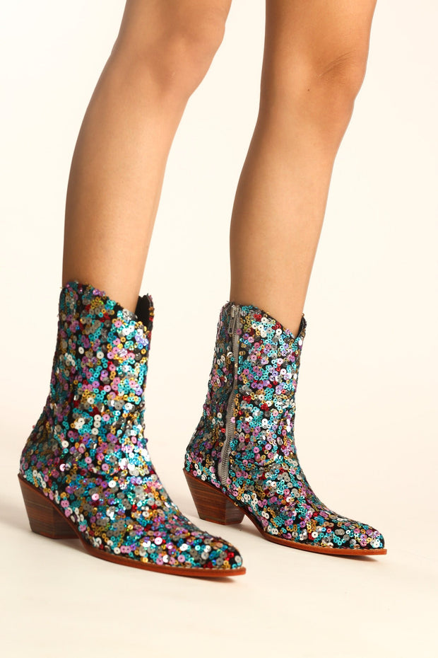 EMBROIDERED SEQUIN BOOTS NING - sustainably made MOMO NEW YORK sustainable clothing, boots slow fashion