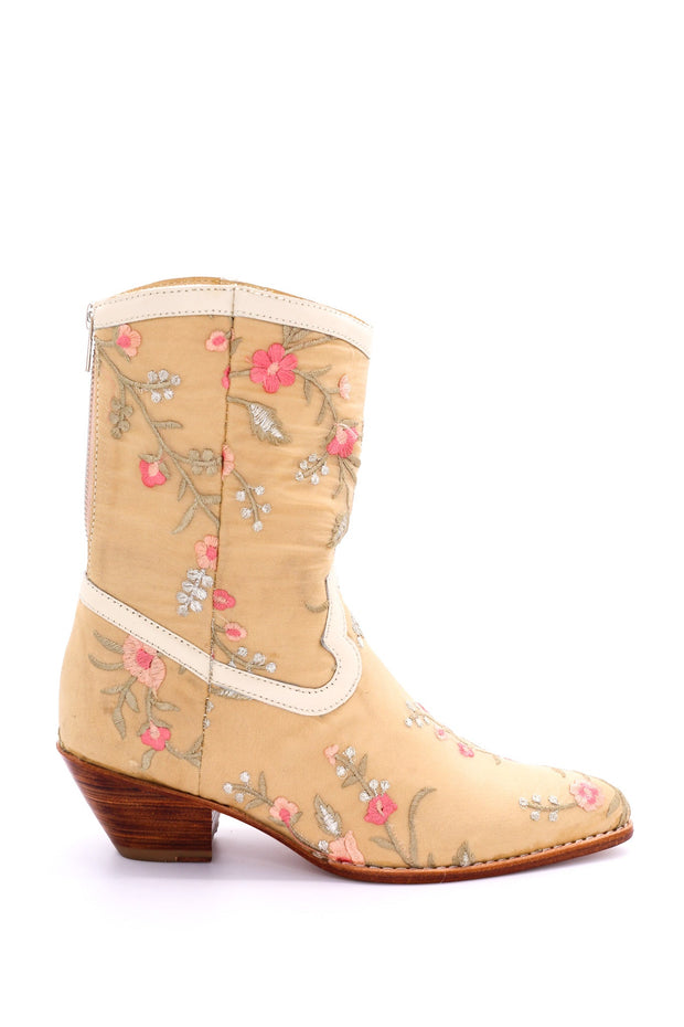 EMBROIDERED SILK BOOTS JOELLE - sustainably made MOMO NEW YORK sustainable clothing, ankle boots slow fashion