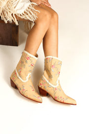 EMBROIDERED SILK BOOTS JOELLE - sustainably made MOMO NEW YORK sustainable clothing, ankle boots slow fashion