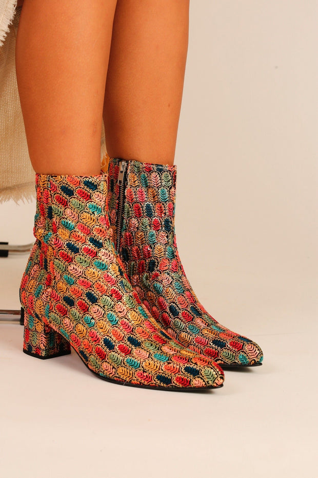 EMBROIDERED SILK BOOTS SHARON - sustainably made MOMO NEW YORK sustainable clothing, boots slow fashion