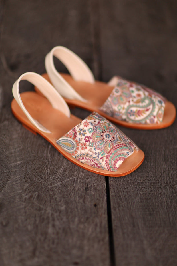 EMBROIDERED SILK SANDALS MARIE - sustainably made MOMO NEW YORK sustainable clothing, slow fashion