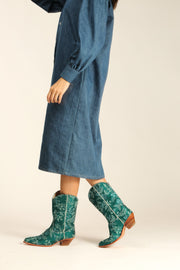 EMBROIDERED SILK WESTERN BOOTS ARWA - sustainably made MOMO NEW YORK sustainable clothing, boots slow fashion