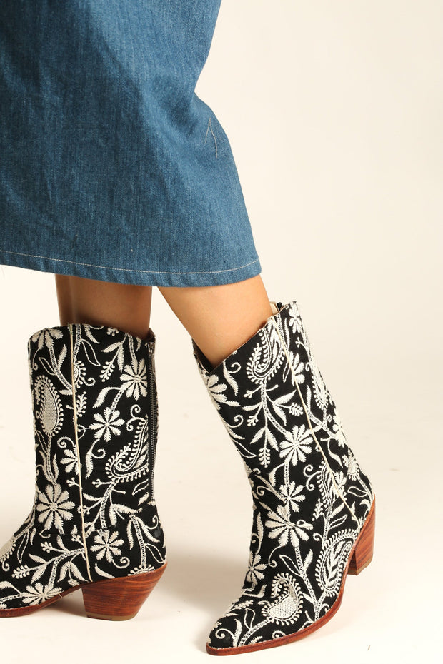 EMBROIDERED WESTERN BOOTS ELLEN - sustainably made MOMO NEW YORK sustainable clothing, boots slow fashion