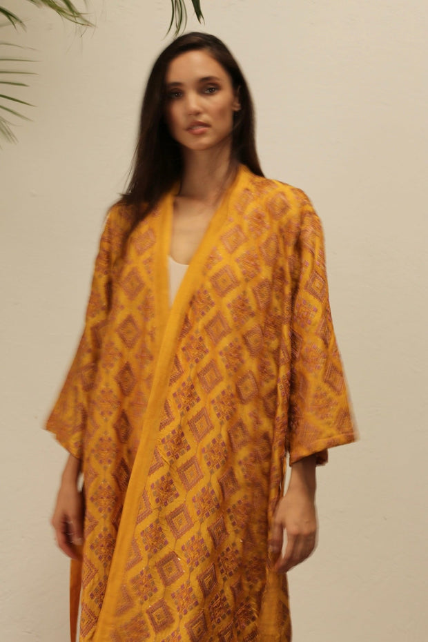 EUPHROSYNE SILK EMBROIDERED KIMONO - sustainably made MOMO NEW YORK sustainable clothing, Embroidered Kimono slow fashion