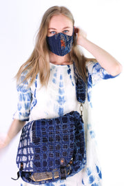 FACE MASK INDIGO PATCHWORK EMBROIDERED - sustainably made MOMO NEW YORK sustainable clothing, offerfm slow fashion