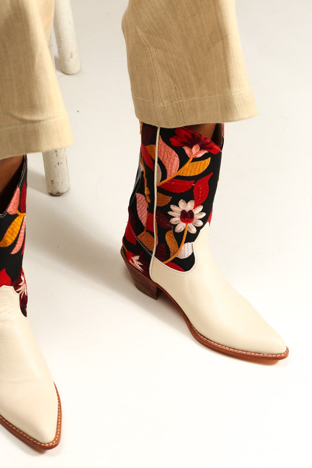 FLOWER EMBROIDERED BOOTS X ANTHROPOLOGIE - sustainably made MOMO NEW YORK sustainable clothing, boots slow fashion