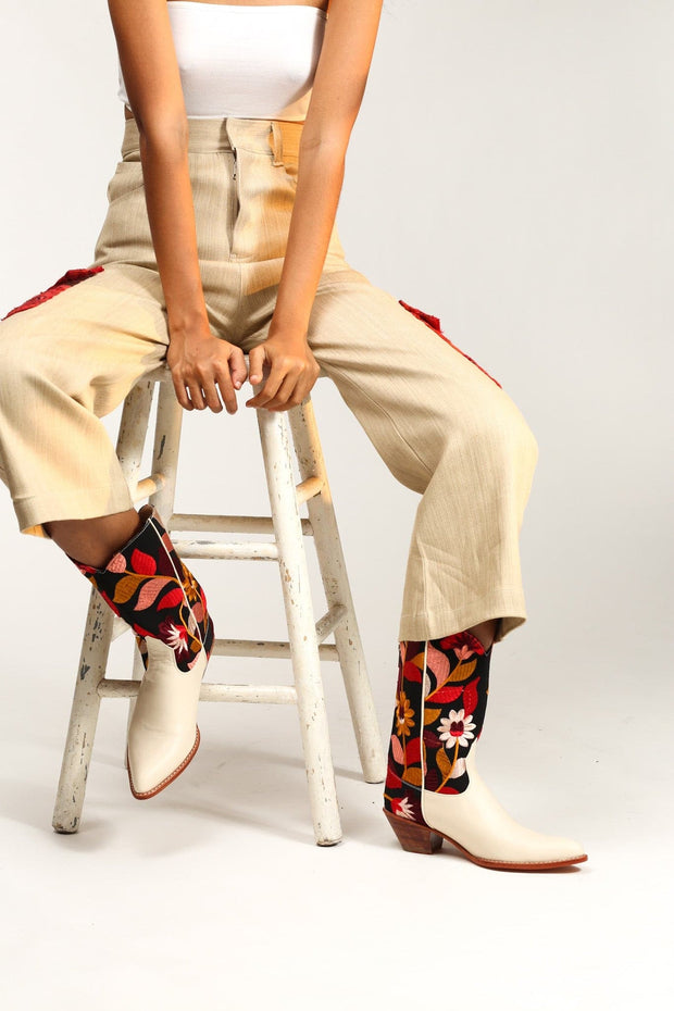 FLOWER EMBROIDERED BOOTS X ANTHROPOLOGIE - sustainably made MOMO NEW YORK sustainable clothing, boots slow fashion