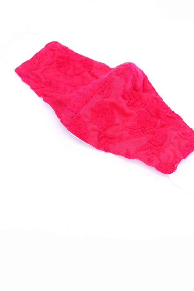 FUCHSIA SILK COTTON EMBROIDERED FACE MASK SALLY - sustainably made MOMO NEW YORK sustainable clothing, offerfm slow fashion