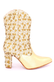 GOLD SEQUIN HEEL BOOTS ADRIENNE - sustainably made MOMO NEW YORK sustainable clothing, boots slow fashion