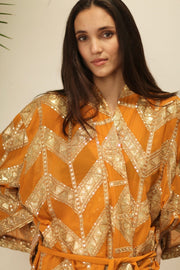 GOLDEN EMBROIDERED SILK KIMONO - sustainably made MOMO NEW YORK sustainable clothing, kimono slow fashion