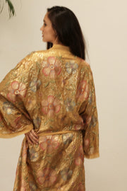 GOLDEN FLOWER CHIFFON SILK KIMONO - sustainably made MOMO NEW YORK sustainable clothing, Embroidered Kimono slow fashion