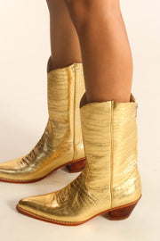 GOLDEN LEATHER WESTERN BOOTS SALA - sustainably made MOMO NEW YORK sustainable clothing, samplesaleshoe0123 slow fashion