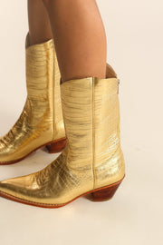 GOLDEN LEATHER WESTERN BOOTS SALA - sustainably made MOMO NEW YORK sustainable clothing, samplesaleshoe0123 slow fashion