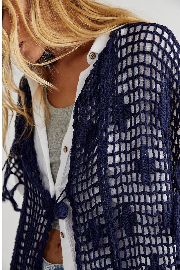 HIDDEN COVE CROCHET KIMONO X FREE PEOPLE - sustainably made MOMO NEW YORK sustainable clothing, crochet slow fashion