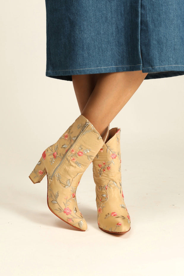 HIGH HEEL EMBROIDERED BOOTS DAINE - sustainably made MOMO NEW YORK sustainable clothing, boots slow fashion